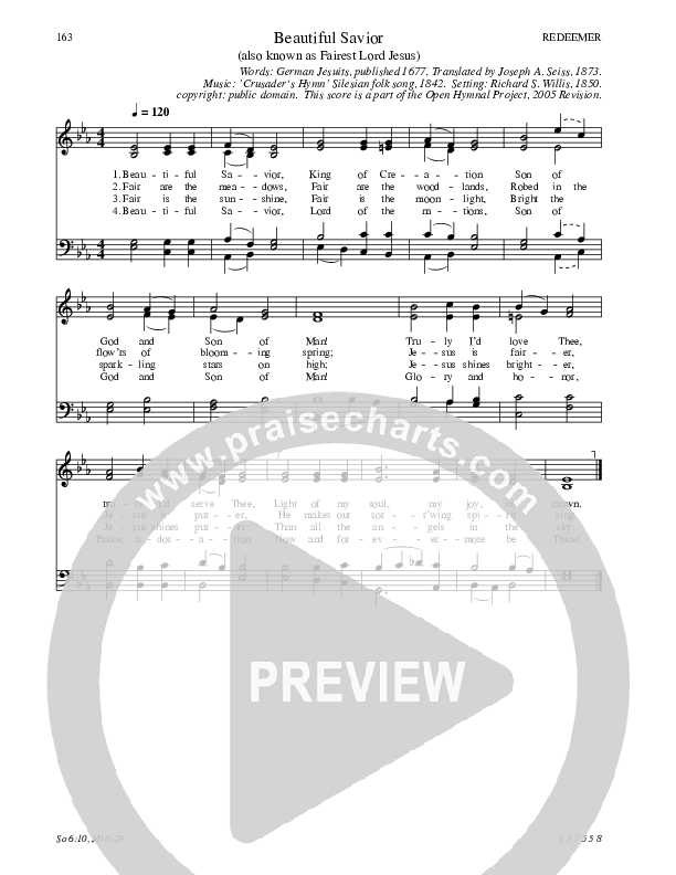 Beautiful Savior Hymn Sheet (SATB) (Traditional Hymn)