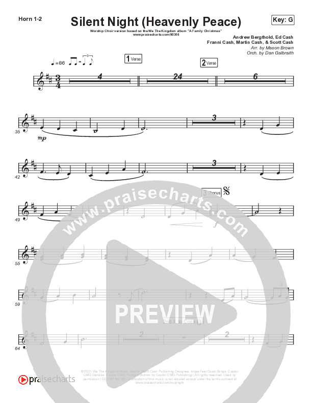 Silent Night (Heavenly Peace) (Worship Choir SAB) French Horn 1/2 (We The Kingdom / Dante Bowe / Maverick City Music / Arr. Mason Brown)