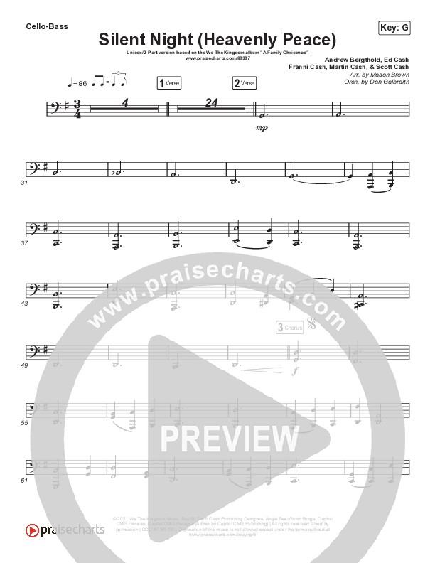 Silent Night (Heavenly Peace) (Unison/2-Part Choir) Cello/Bass (We The Kingdom / Dante Bowe / Maverick City Music / Arr. Mason Brown)
