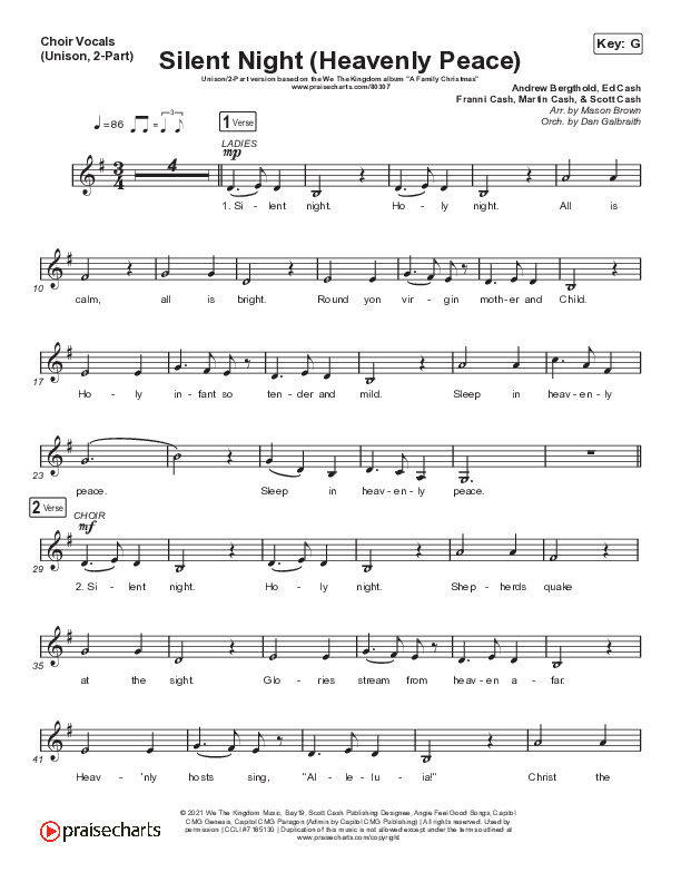 Silent Night (Heavenly Peace) (Unison/2-Part Choir) Choir Vocals (Uni/2-Part) (We The Kingdom / Dante Bowe / Maverick City Music / Arr. Mason Brown)