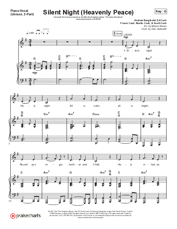 Silent Night (Heavenly Peace) (Unison/2-Part Choir) Piano/Choir  (Uni/2-Part) (We The Kingdom / Dante Bowe / Maverick City Music / Arr. Mason Brown)