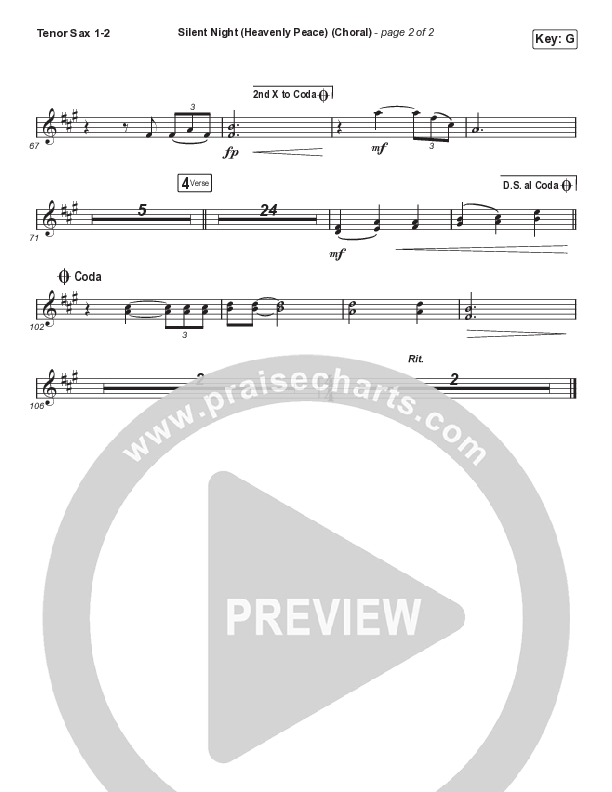 Silent Night (Heavenly Peace) (Unison/2-Part Choir) Tenor Sax 1/2 (We The Kingdom / Dante Bowe / Maverick City Music / Arr. Mason Brown)