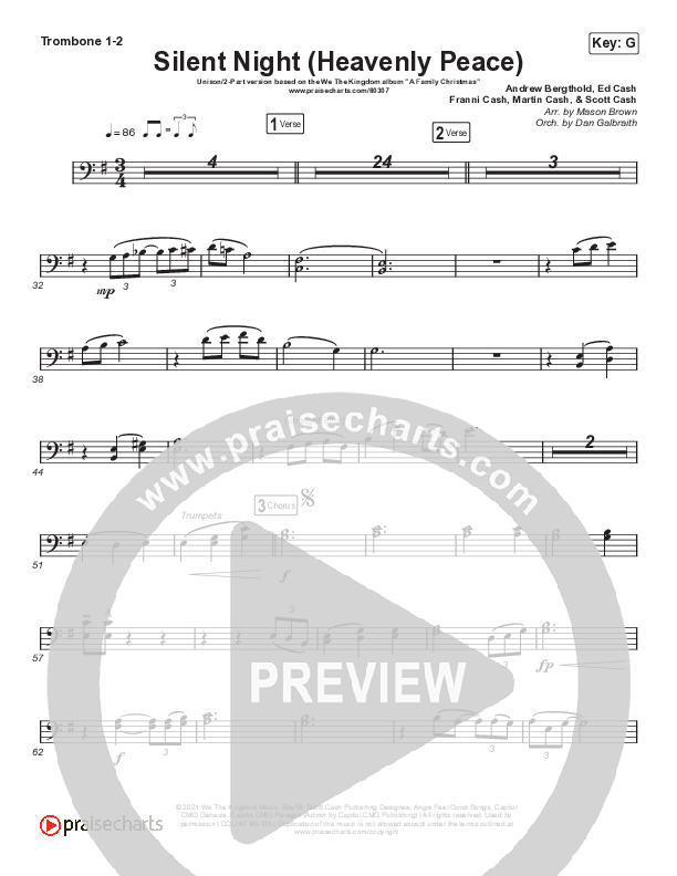 Silent Night (Heavenly Peace) (Unison/2-Part Choir) Trombone 1/2 (We The Kingdom / Dante Bowe / Maverick City Music / Arr. Mason Brown)