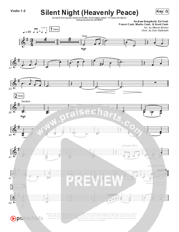 Silent Night (Heavenly Peace) (Unison/2-Part Choir) Violin 1/2 (We The Kingdom / Dante Bowe / Maverick City Music / Arr. Mason Brown)