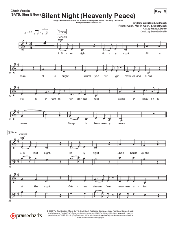 Silent Night (Heavenly Peace) (Sing It Now SATB) Choir Sheet (SATB) (We The Kingdom / Dante Bowe / Maverick City Music / Arr. Mason Brown)