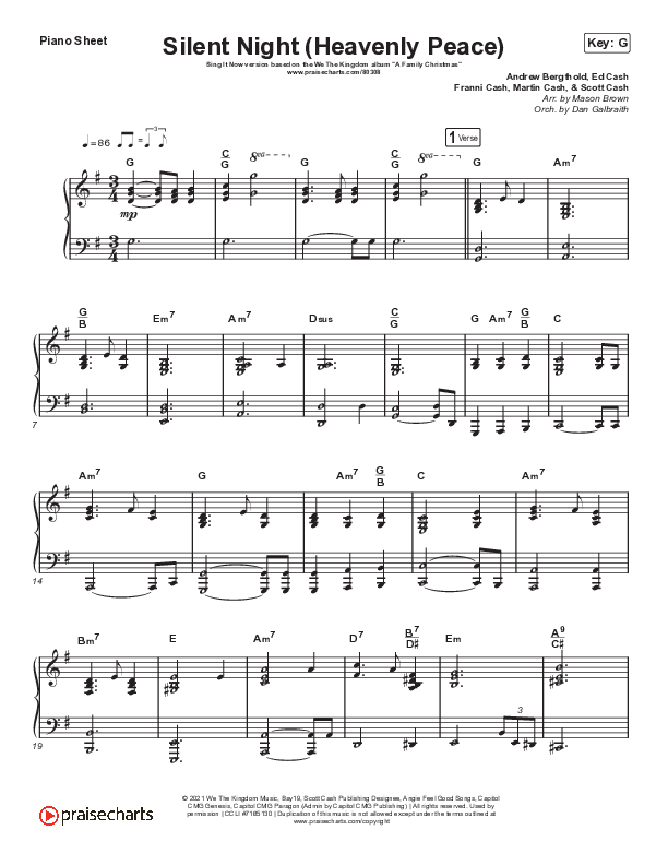 Silent Night (Heavenly Peace) (Sing It Now SATB) Piano Sheet (We The Kingdom / Dante Bowe / Maverick City Music / Arr. Mason Brown)