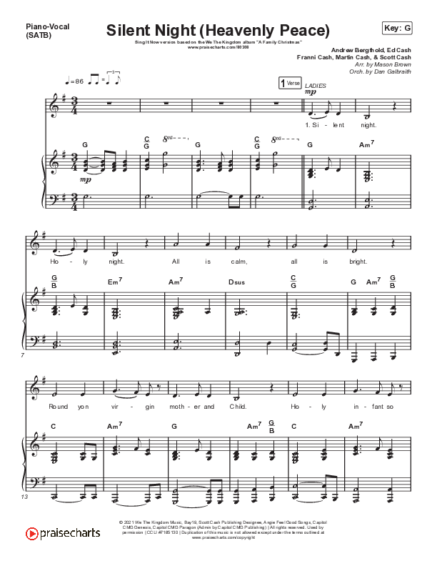 Silent Night (Heavenly Peace) (Sing It Now SATB) Piano/Vocal (SATB) (We The Kingdom / Dante Bowe / Maverick City Music / Arr. Mason Brown)