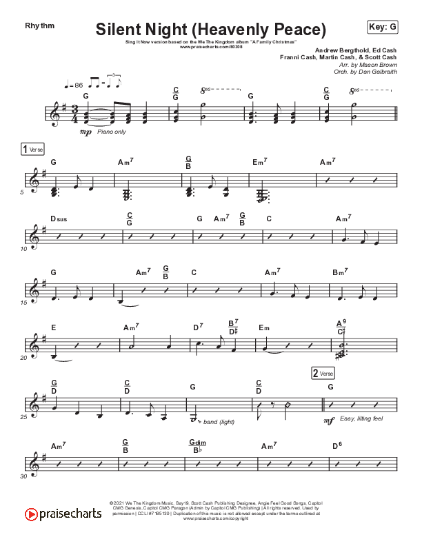 Silent Night (Heavenly Peace) (Sing It Now SATB) Rhythm Chart (We The Kingdom / Dante Bowe / Maverick City Music / Arr. Mason Brown)