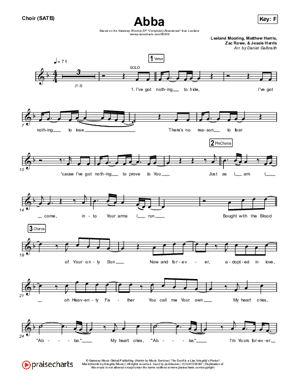 Abba Choir Sheet (SATB) (Gateway Worship / Leeland)