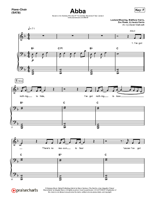 Abba Piano/Vocal Pack (Gateway Worship / Leeland)