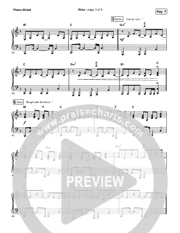 Abba Piano Sheet (Gateway Worship / Leeland)