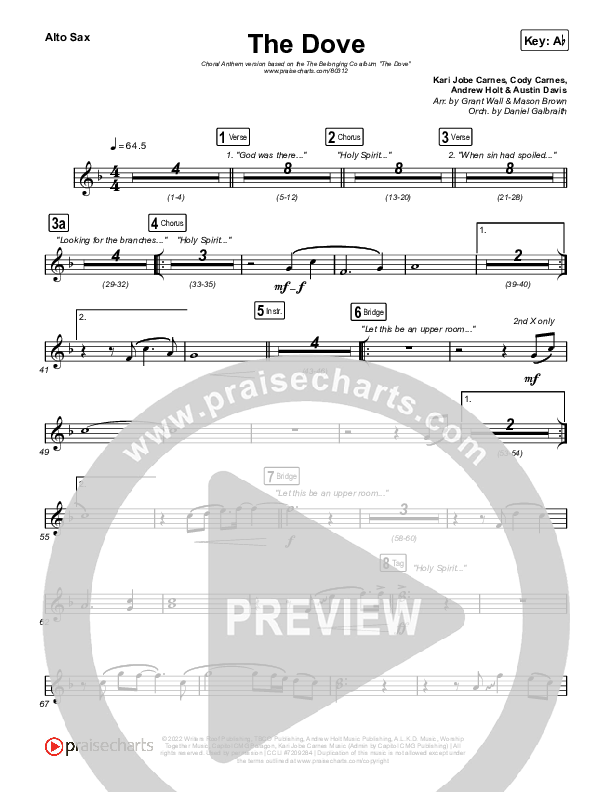 The Dove (Choral Anthem SATB) Sax Pack (The Belonging Co / Kari Jobe / Arr. Mason Brown)