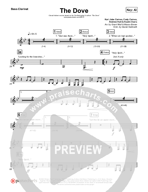 The Dove (Choral Anthem SATB) Bass Clarinet (The Belonging Co / Kari Jobe / Arr. Mason Brown)