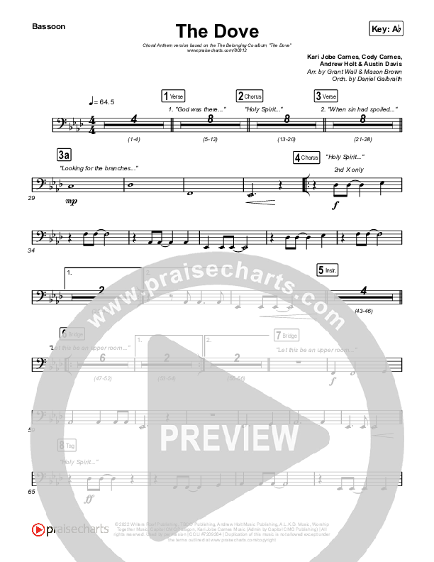 The Dove (Choral Anthem SATB) Bassoon (The Belonging Co / Kari Jobe / Arr. Mason Brown)