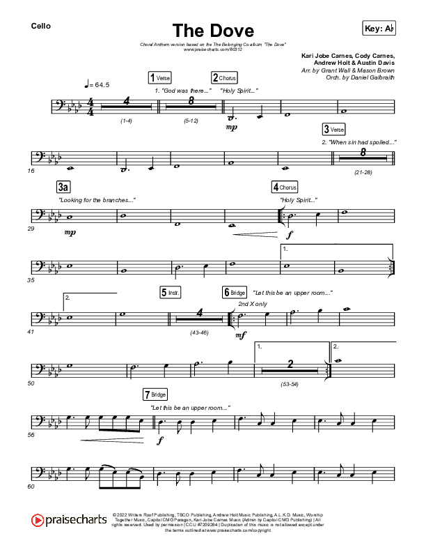 The Dove (Choral Anthem SATB) Cello (The Belonging Co / Kari Jobe / Arr. Mason Brown)