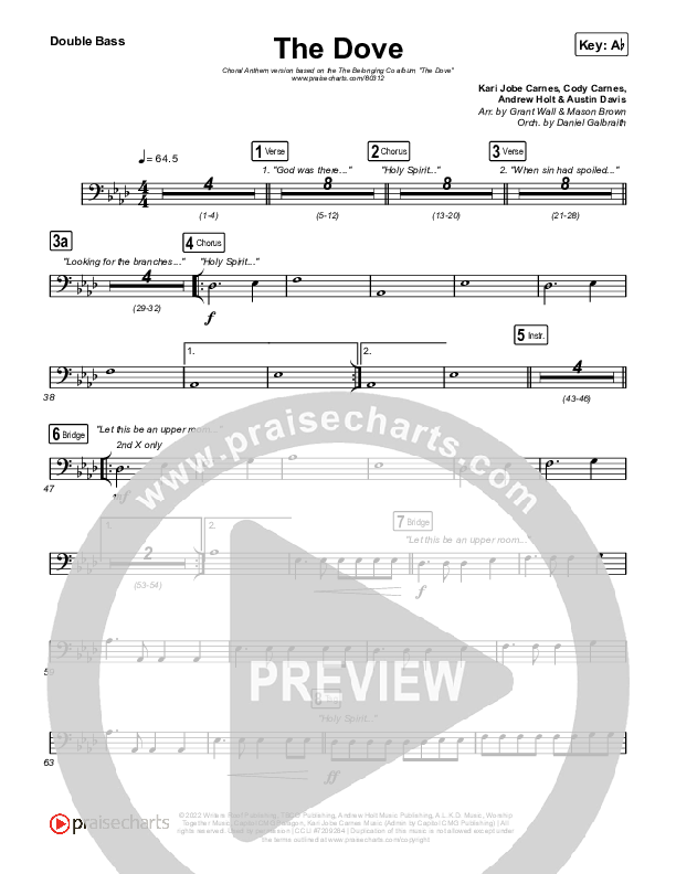 The Dove (Choral Anthem SATB) String Bass (The Belonging Co / Kari Jobe / Arr. Mason Brown)
