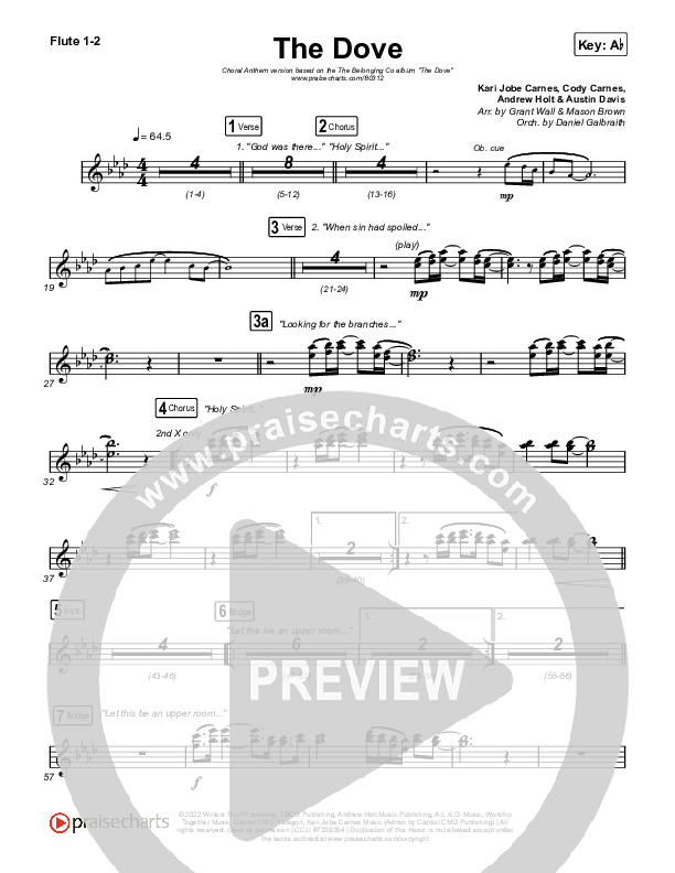 The Dove (Choral Anthem SATB) Flute 1,2 (The Belonging Co / Kari Jobe / Arr. Mason Brown)