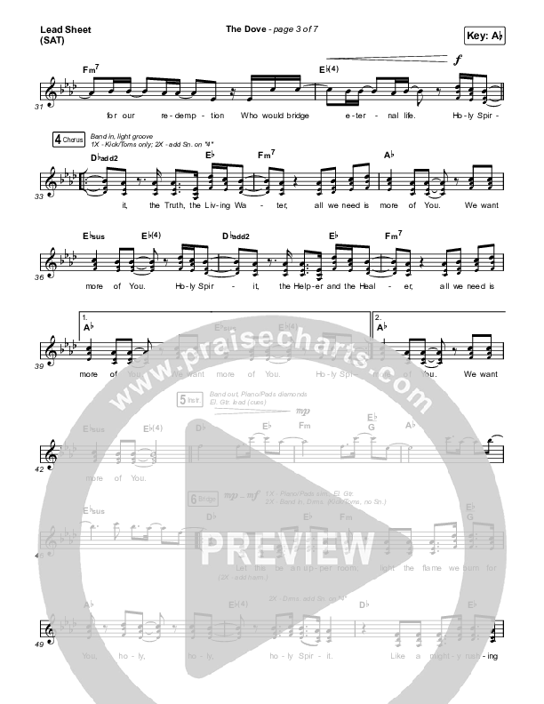 The Dove (Choral Anthem SATB) Lead Sheet (SAT) (The Belonging Co / Kari Jobe / Arr. Mason Brown)