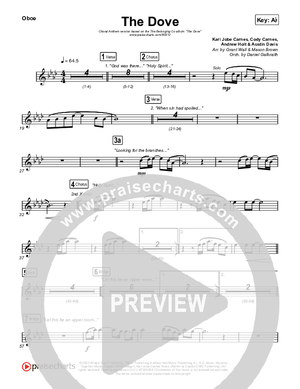 The Dove (Choral Anthem SATB) Oboe (The Belonging Co / Kari Jobe / Arr. Mason Brown)