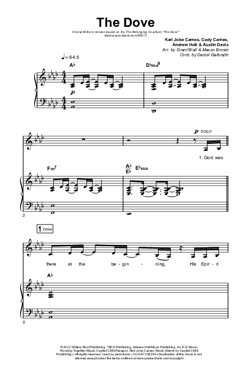 The Dove (Choral Anthem SATB) Octavo (SATB & Pno) (The Belonging Co / Kari Jobe / Arr. Mason Brown)