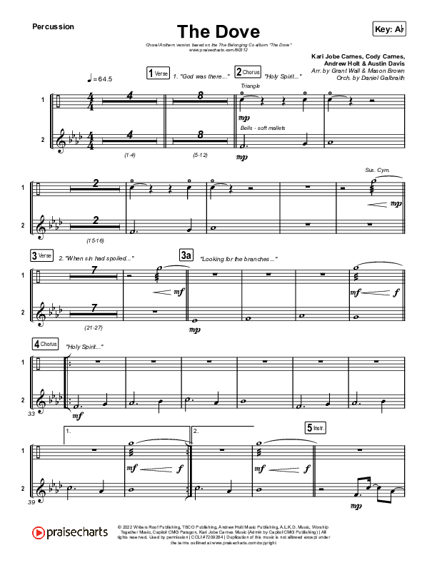 The Dove (Choral Anthem SATB) Percussion (The Belonging Co / Kari Jobe / Arr. Mason Brown)