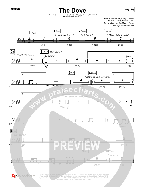 The Dove (Choral Anthem SATB) Timpani (The Belonging Co / Kari Jobe / Arr. Mason Brown)