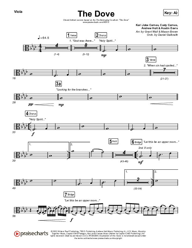 The Dove (Choral Anthem SATB) Viola (The Belonging Co / Kari Jobe / Arr. Mason Brown)