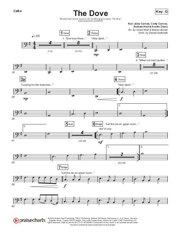 The Dove (Worship Choir SAB) Cello (The Belonging Co / Kari Jobe / Arr. Mason Brown)