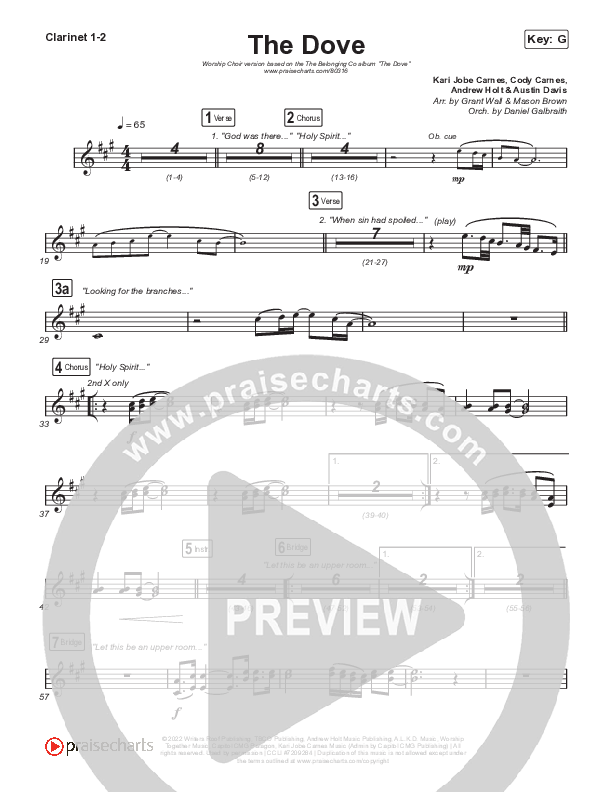 The Dove (Worship Choir SAB) Clarinet 1/2 (The Belonging Co / Kari Jobe / Arr. Mason Brown)