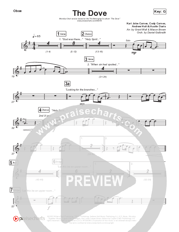 The Dove (Worship Choir SAB) Oboe (The Belonging Co / Kari Jobe / Arr. Mason Brown)