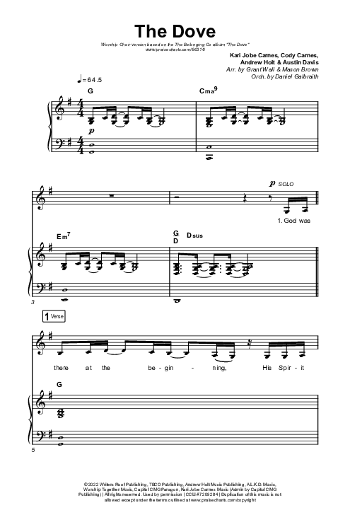 The Dove (Worship Choir SAB) Octavo (SAB & Pno) (The Belonging Co / Kari Jobe / Arr. Mason Brown)