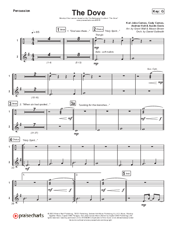 The Dove (Worship Choir SAB) Percussion (The Belonging Co / Kari Jobe / Arr. Mason Brown)