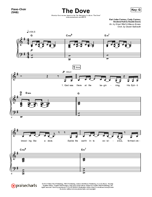 The Dove (Worship Choir SAB) Piano/Choir (SAB) (The Belonging Co / Kari Jobe / Arr. Mason Brown)