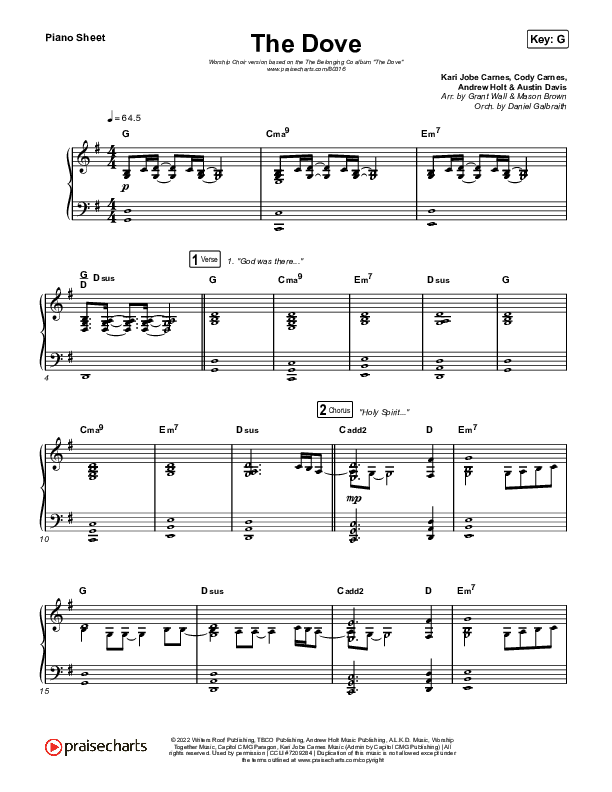 The Dove (Worship Choir SAB) Piano Sheet (The Belonging Co / Kari Jobe / Arr. Mason Brown)