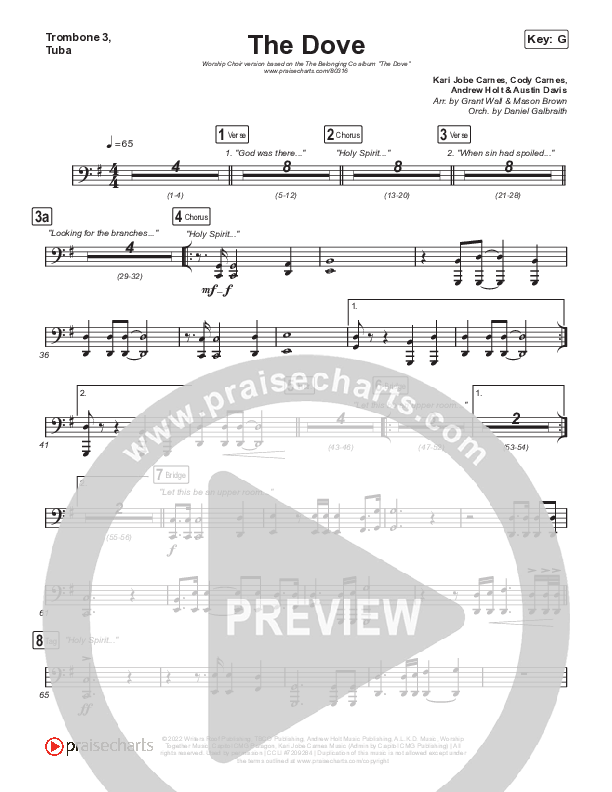 The Dove (Worship Choir SAB) Trombone 3/Tuba (The Belonging Co / Kari Jobe / Arr. Mason Brown)