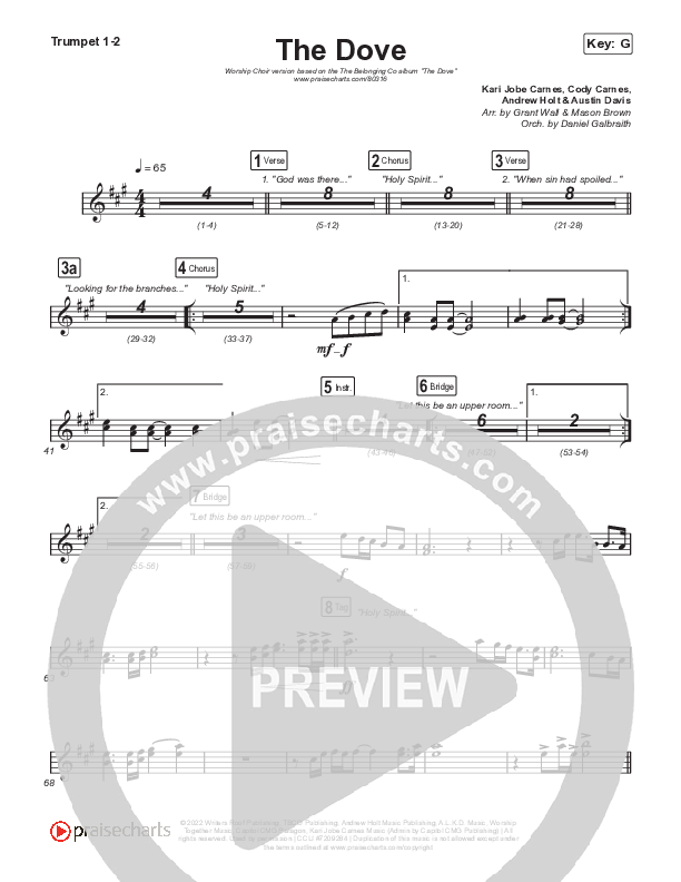 The Dove (Worship Choir SAB) Trumpet 1,2 (The Belonging Co / Kari Jobe / Arr. Mason Brown)