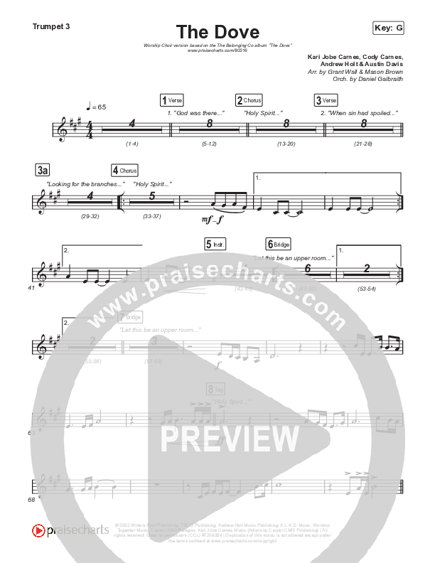 The Dove (Worship Choir SAB) Trumpet 3 (The Belonging Co / Kari Jobe / Arr. Mason Brown)