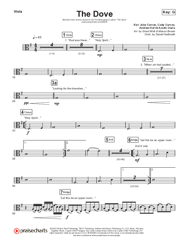The Dove (Worship Choir SAB) Viola (The Belonging Co / Kari Jobe / Arr. Mason Brown)