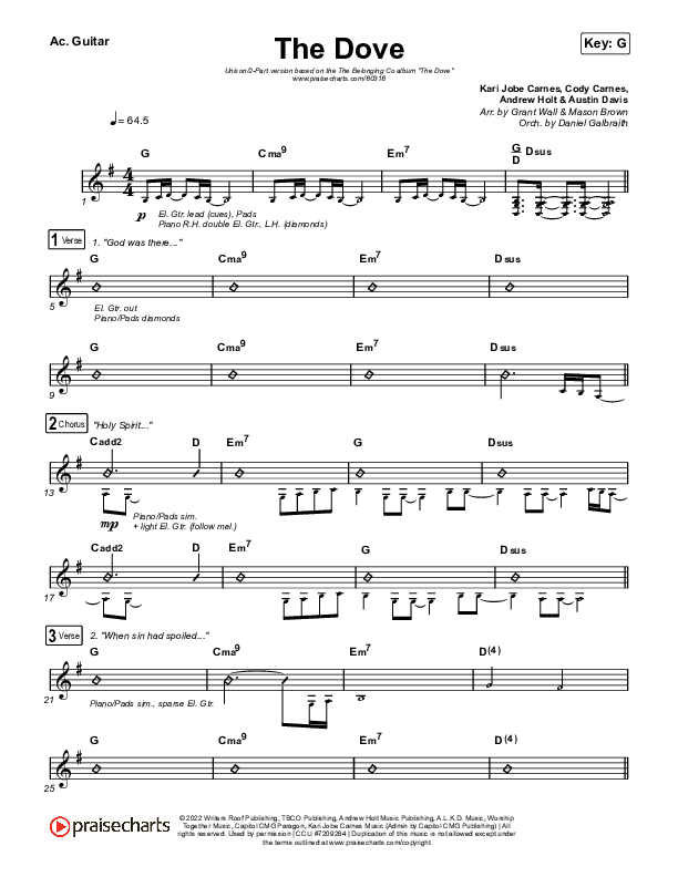 The Dove (Unison/2-Part Choir) Acoustic Guitar (The Belonging Co / Kari Jobe / Arr. Mason Brown)