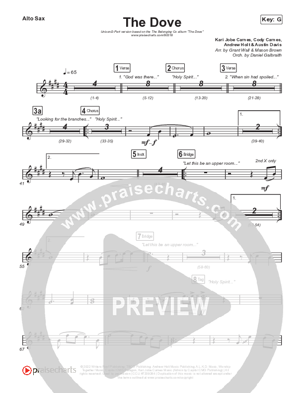The Dove (Unison/2-Part Choir) Alto Sax (The Belonging Co / Kari Jobe / Arr. Mason Brown)