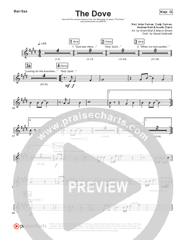The Dove (Unison/2-Part Choir) Bari Sax (The Belonging Co / Kari Jobe / Arr. Mason Brown)