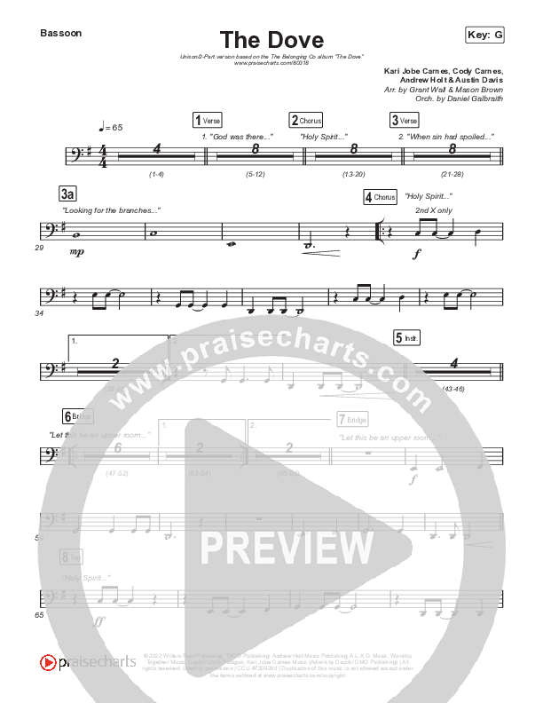 The Dove (Unison/2-Part Choir) Bassoon (The Belonging Co / Kari Jobe / Arr. Mason Brown)
