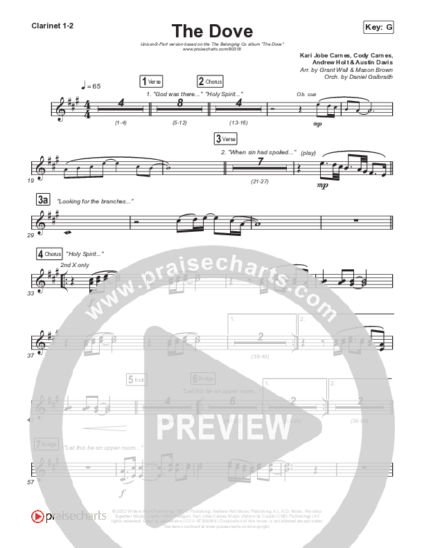 The Dove (Unison/2-Part Choir) Clarinet 1/2 (The Belonging Co / Kari Jobe / Arr. Mason Brown)