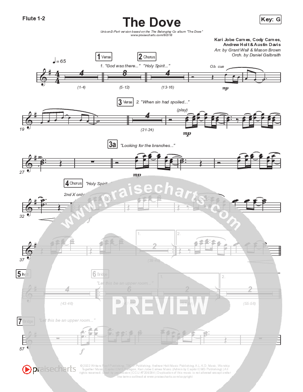 The Dove (Unison/2-Part Choir) Flute 1/2 (The Belonging Co / Kari Jobe / Arr. Mason Brown)