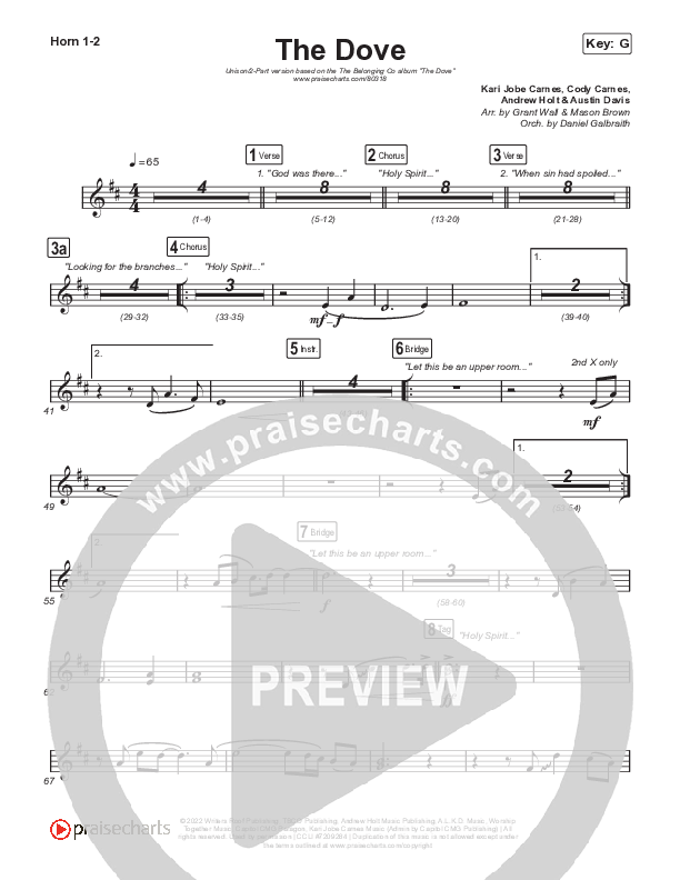 The Dove (Unison/2-Part Choir) French Horn 1/2 (The Belonging Co / Kari Jobe / Arr. Mason Brown)