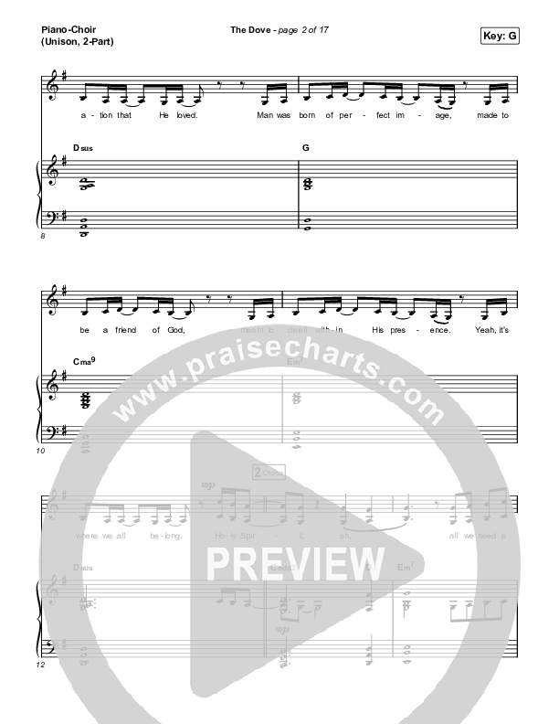 The Dove (Unison/2-Part Choir) Piano/Choir  (Uni/2-Part) (The Belonging Co / Kari Jobe / Arr. Mason Brown)