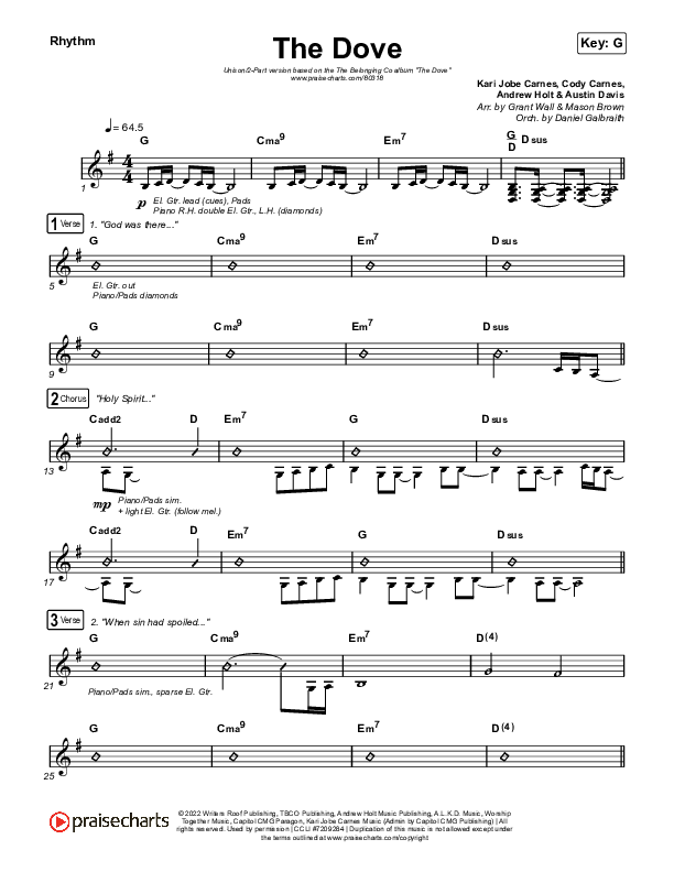 The Dove (Unison/2-Part Choir) Rhythm Chart (The Belonging Co / Kari Jobe / Arr. Mason Brown)