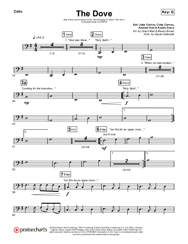 The Dove (Sing It Now SATB) Cello (The Belonging Co / Kari Jobe / Arr. Mason Brown)