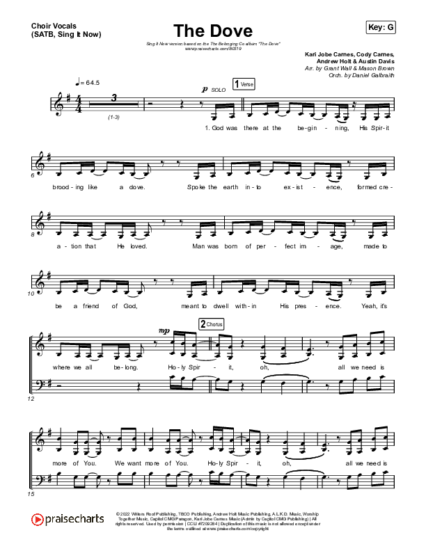 The Dove (Sing It Now SATB) Choir Sheet (SATB) (The Belonging Co / Kari Jobe / Arr. Mason Brown)