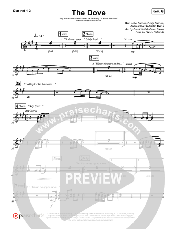 The Dove (Sing It Now SATB) Clarinet 1/2 (The Belonging Co / Kari Jobe / Arr. Mason Brown)